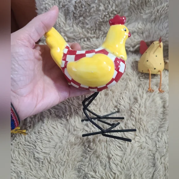 Colorful Chicken Figurine Set, Shelf Sitter, Navajo Signed Wood Chicken, Dept 56 - Picture 9 of 13